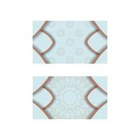 Business card in aquamarine color with coral motif mandala for your brand. vector