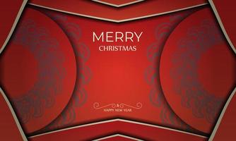 Template Greeting card Merry Christmas Red color with abstract burgundy pattern vector