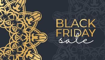 Poster for black friday dark blue with an abstract gold pattern vector