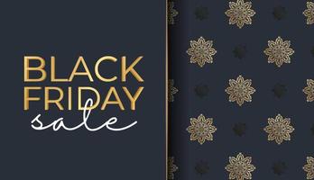 Black Friday advertisement template in dark blue color with vintage gold ornament vector