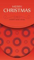 Brochure Template Merry Christmas and Happy New Year Red color with vintage burgundy pattern vector