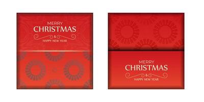 Happy New Year Greeting Flyer Template Red Color Vintage Burgundy Pattern vector