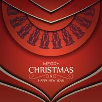 Template Greeting Brochure Happy New Year Red Color with Vintage Burgundy Ornament vector