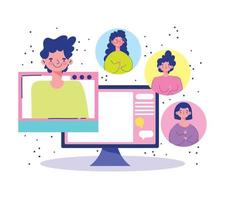 meeting online, people teamwork audience company cartoon vector