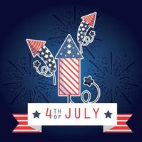 Independence day fireworks with ribbon vector design