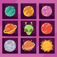 solar system and alien space galaxy astronomy in cartoon style vector