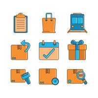 delivery cargo shipping distribution logistic icons set line and fill vector