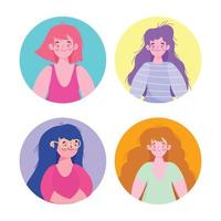 reunión en línea, personaje de dibujos animados de mujeres jóvenes vector