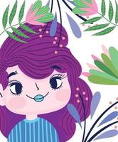 hermosa niña follaje hojas vegetación dibujos animados botánica vector