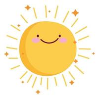 Cute dibujos animados sol verano clima icono estilo aislado vector