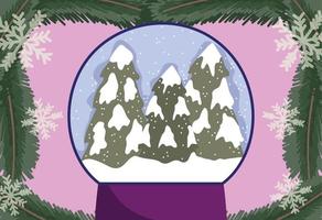 winter snowball with trees snow snowflakes and branches in frame vector