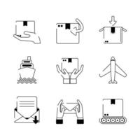 delivery cargo shipping distribution logistic icons set line style icon vector
