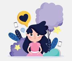 cute girl smartphone love chat bubble social media vector