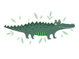 crocodile animal safari cartoon with leaves vector