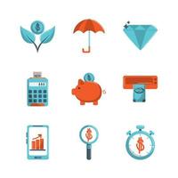 money business financial trade commerce icons set color tone and fill vector
