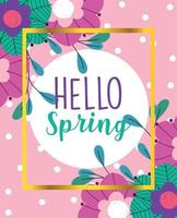 hello spring, delicate flowers bloom nature banner design vector