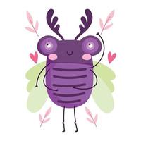 funny bug animal leaves hearts in cartoon style vector