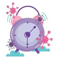 covid 19 virus cartoons and clock vector design