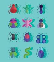conjunto de diferentes insectos o bichos pequeños animales con estilo de sombra vector