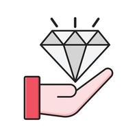 ilustración de vector de mano de diamante en un fondo. símbolos de calidad premium. iconos vectoriales para concepto y diseño gráfico.