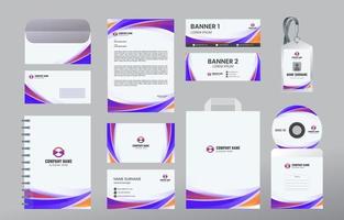 kit de papelería comercial en morado y amarillo vector