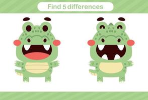 Find five differences of animal Education game for kids Educational page vector