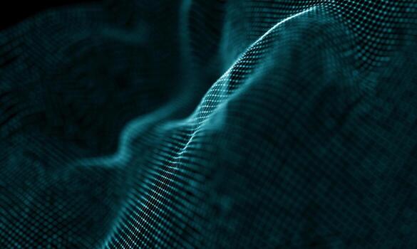 Digital data technology wave. Particle sound wave concept. Big data and data science wave background. photo