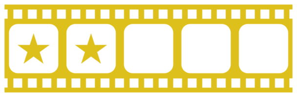 Bild der fünf 5-Sterne-Zeichen in der Filmstreifen-Silhouette. Sternbewertungssymbol für Film- oder Filmkritik, Piktogramm, Apps, Website oder Grafikdesignelement. Bewertung 2 Sterne. PNG-Format png