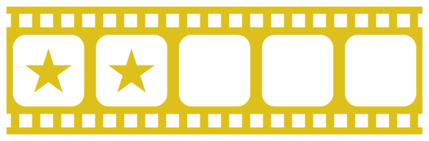 visuel du signe cinq étoiles 5 dans la silhouette de la bande de film. symbole d'icône de classement par étoiles pour la critique de film ou de film, le pictogramme, les applications, le site Web ou l'élément de conception graphique. classement 2 étoiles. formatpng png