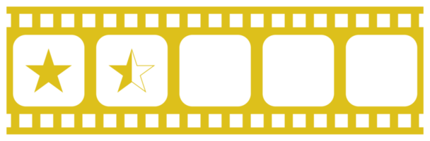 Bild der fünf 5-Sterne-Zeichen in der Filmstreifen-Silhouette. Sternbewertungssymbol für Film- oder Filmkritik, Piktogramm, Apps, Website oder Grafikdesignelement. Bewertung 1,5 Sterne. PNG-Format png