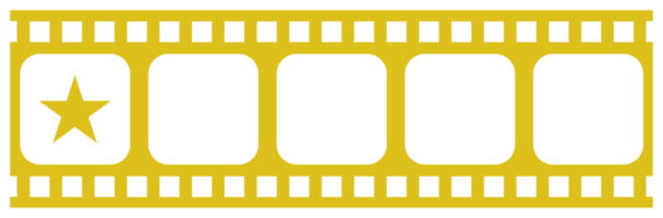 Bild der fünf 5-Sterne-Zeichen in der Filmstreifen-Silhouette. Sternbewertungssymbol für Film- oder Filmkritik, Piktogramm, Apps, Website oder Grafikdesignelement. Bewertung 1 Stern. PNG-Format png