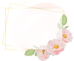 akvarell rosa rosor med gyllene krans ram på akvarell bakgrund med kopia utrymme png