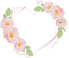 watercolor pink rose heart frame with glitter for wedding valentines  mothers day or birthday png