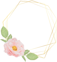 dessiner à la main des roses roses aquarelles avec une couronne de cadre doré png