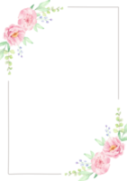 corona de ramo de flores de rosa rosa y peonía con marco png