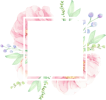 quadro de grinalda de arranjo de buquê de flores de peônia rosa aquarela png