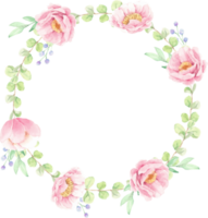 vattenfärg rosa pion blomma bukett arrangemang krans ram png