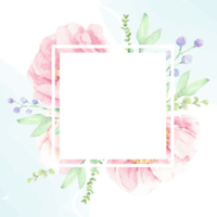 waterverf roze pioen bloem boeket krans met goud schitteren kader plein bruiloft uitnodiging kaart of banier png