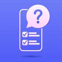 A paper-cut smartphone icon with a question mark on a purple background. FAQ help and answers to the question. vector