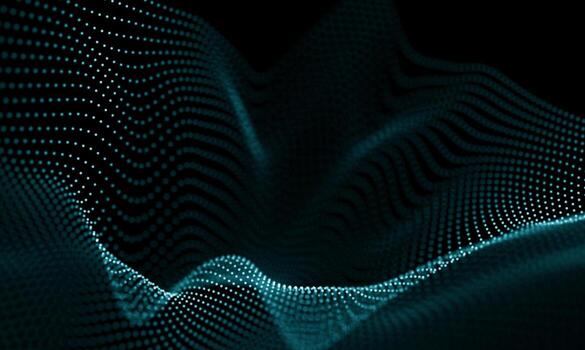 Digital data technology wave. Particle sound wave concept. Big data and data science wave background. photo