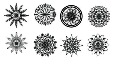 establecer mandala, mandala negro, fondo de diseño de mandala ornamental de lujo, diseño de mandala, diseño de papel tapiz de arte de libro de colorear de patrón de mandala, patrón de mosaico, mandala en blanco y negro, islam, árabe, indio vector