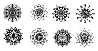 establecer mandala, mandala negro, fondo de diseño de mandala ornamental de lujo, diseño de mandala, diseño de papel tapiz de arte de libro de colorear de patrón de mandala, patrón de mosaico, mandala en blanco y negro, islam, árabe, indio vector