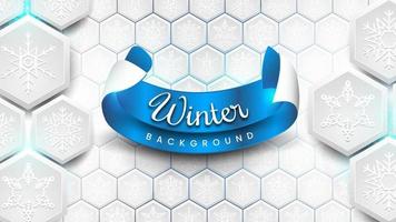 fondo de invierno con copos de nieve hexagonales vector