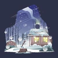 House and Snowfall in Winter Illustration vector