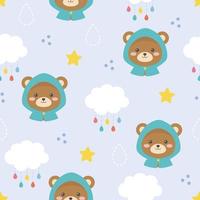 Cute bear and rain seamless pattern. vector