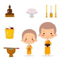 monjes de dibujos animados y conjunto de elementos novatos. vector