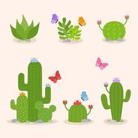 Cute cactus plant set. vector