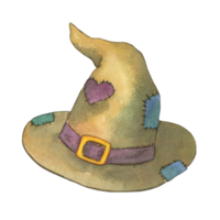 le vieux sorcier est un chapeau, des sorcières, des patchs sur le chapeau, une illustration à l'aquarelle dessinée à la main png