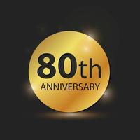 placa de círculo de oro logotipo elegante celebración de aniversario de 80 años vector