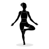 pose de niña de pie de meditación de yoga. ilustración de silueta vectorial vector